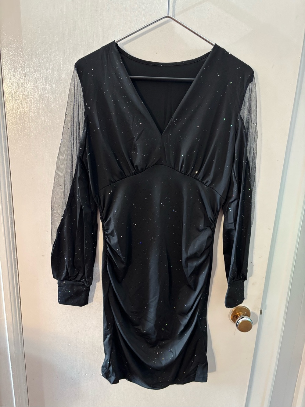 Black Sparkle V-Neck Mini Dress - Women